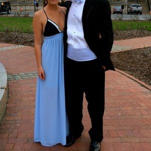 Blue and White Tie Back Maxi Dress